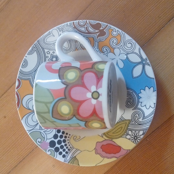 French Bull Jackie Shapiro Espresso Cup Saucer Set Ceramic Multi-color Floral - Picture 6 of 12